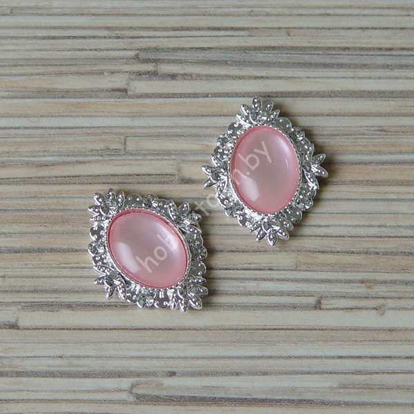 Серединка ювелирная 25×32 мм (цв.серебро/св-розовый 2) 1 шт.