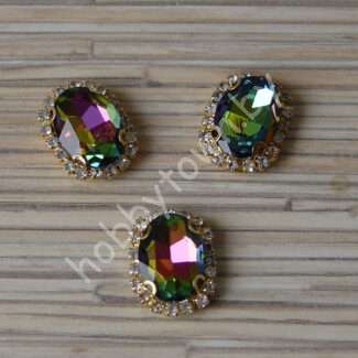 Стразы пришивные в золотой оправе 17x22 мм "Овал" (цв.хамелеон 24) 1 шт.