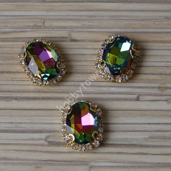 Стразы пришивные в золотой оправе 17x22 мм "Овал" (цв.хамелеон 24) 1 шт.