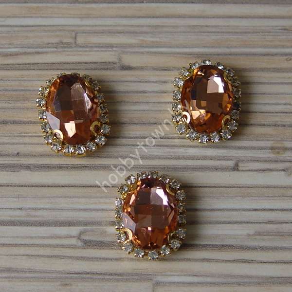 Стразы пришивные в золотой оправе 17x22 мм "Овал" (цв.розовый персик 19) 1 шт.