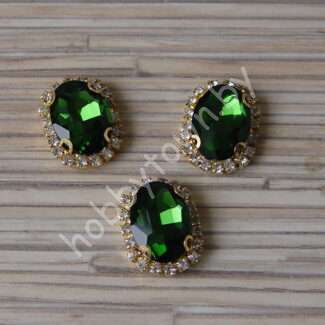 Стразы пришивные в золотой оправе 17x22 мм "Овал" (цв.зелёный 6) 1 шт.