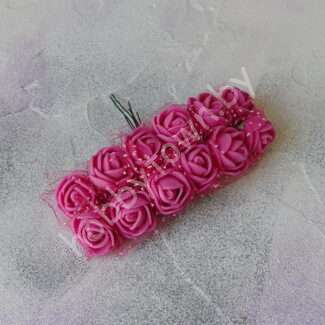 Букетик роз из фоамирана с фатином 25 мм (цв.малиновый) 12 шт.