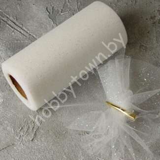 Фатин средней жёсткости с блёстками, ширина 15 см, (цв. молочный 16) 1 м