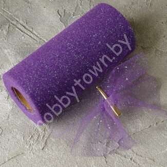 Фатин средней жёсткости с блёстками, ширина 15 см, (цв. тёмно-фиолетовый 20) 1 м