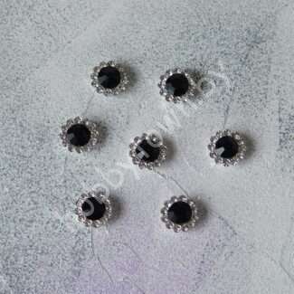 Кабошон флоризель пришивной металл+стразы Цветочек 12 мм (цв. серебро-чёрный) 1шт.