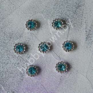 Кабошон флоризель пришивной металл+стразы Цветочек 12 мм (цв. серебро-голубой) 1шт.