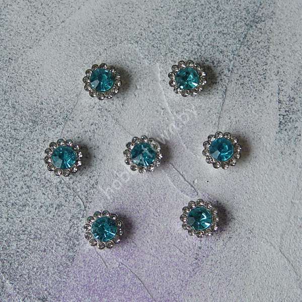 Кабошон флоризель пришивной металл+стразы Цветочек 12 мм (цв. серебро-голубой) 1шт.