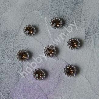 Кабошон флоризель пришивной металл+стразы Цветочек 12 мм (цв. серебро-св-золото) 1шт.
