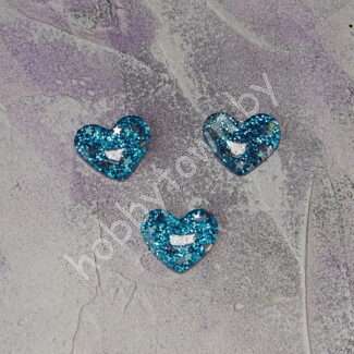 Кабошон Сердечко со звёздочками 25x20 мм (цв. бирюзовый) 1шт.