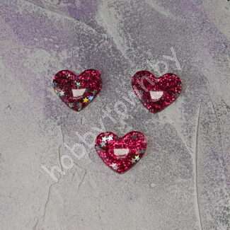 Кабошон Сердечко со звёздочками 25x20 мм (цв. фуксия) 1 шт.