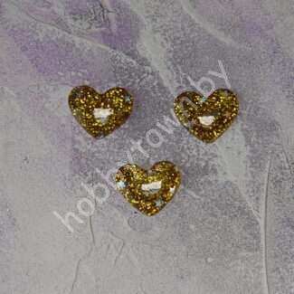 Кабошон Сердечко со звёздочками 25x20 мм (цв. золото) 1 шт.