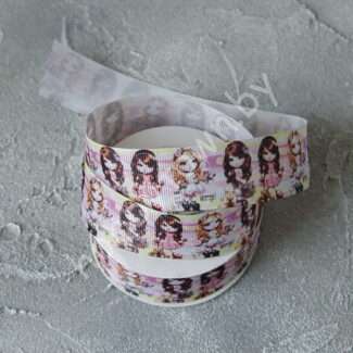 Лента репсовая 25 мм с рисунком Девочки, 1 м