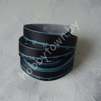 Лента репсовая с рисунком Бантики, 25 мм (цв. чёрный с бирюзовым) 1 м