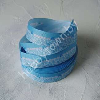 Лента репсовая с рисунком Бантики, 25 мм (цв. голубой) 1 м