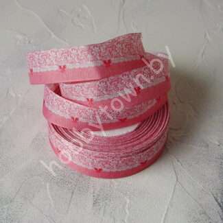 Лента репсовая с рисунком Бантики, 25 мм (цв. розовый) 1 м
