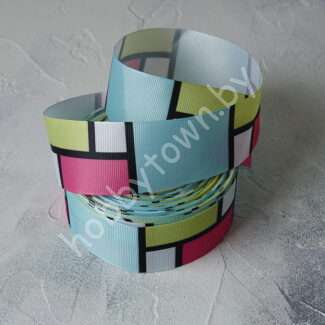 Лента репсовая с рисунком Геометрия по краю 40 мм (цв. 1) 1м