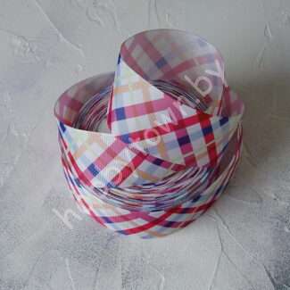 Лента репсовая с рисунком Клетка 40 мм (цв. разноцветный) 1м