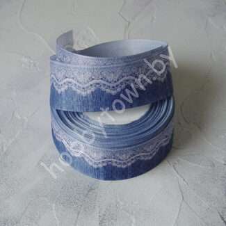 Лента репсовая с рисунком Кружево по краю 40 мм (цв. джинс) 1м