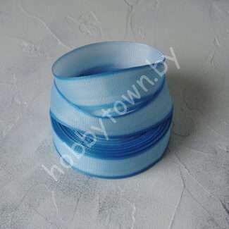 Лента репсовая с рисунком Кружево по краям, 25 мм (цв. голубой) 1 м