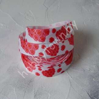 Лента репсовая с рисунком Сердце из роз, 25 мм (цв. белый) 1 м