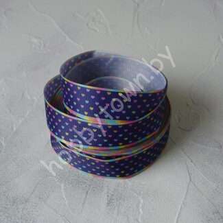 Лента репсовая с рисунком Сердечки мелкие градиент, 25 мм (цв. синий) 1 м