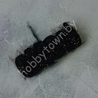 Букетик роз из фоамирана с фатином 20 мм (цв. чёрный) 12 шт.