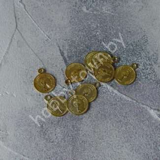 Монетки для рукоделия и творчества с подвесом 14 мм (цв.золото) 1шт.