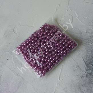 Бусины круглые перламутр 6 мм (цв. т-сиреневый) 50 шт.