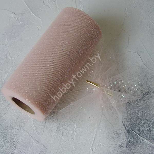 Фатин средней жёсткости с блёстками, ширина 15 см, (цв. дымчатый персик 31) 1 метр
