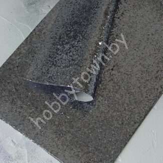 Кожзам с крупными блёстками (цв. чёрное серебро)