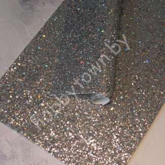 Кожзам с крупными блёстками (цв. серебро голографик )