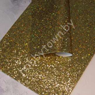 Кожзам с крупными блёстками (цв. золото голографик )