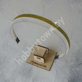 Ободок для волос 1 см, пластик-ткань с блёстками (цв. св-золото) 1 шт.