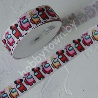 Лента репсовая 25 мм с рисунком Among us, 1 м