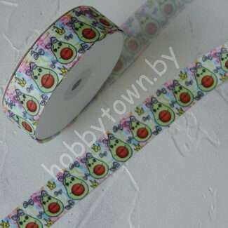 Лента репсовая 25 мм с рисунком Авокадо с бантиком, 1 м