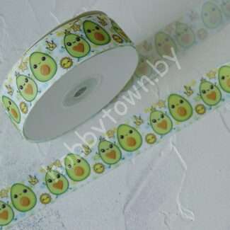 Лента репсовая 25 мм с рисунком Авокадо в короне, 1 м