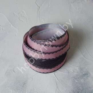 Лента репсовая 25 мм с рисунком Кружево/горошек мелкий ( цв. персиковый) 1м