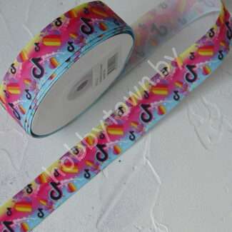 Лента репсовая 25 мм с рисунком Likee и TikTok, 1 м