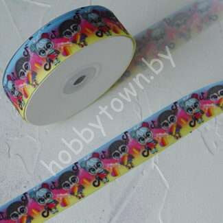 Лента репсовая 25 мм с рисунком Совята Likee и TikTok, 1 м