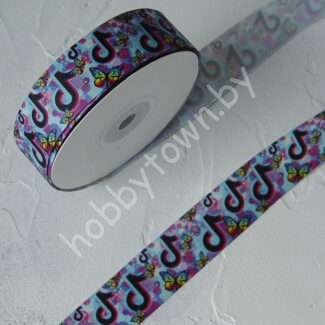 Лента репсовая 25 мм с рисунком TikTok, 1 м