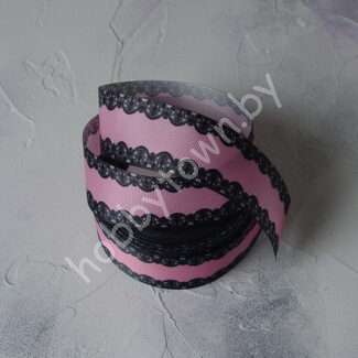 Лента репсовая 40 мм с рисунком Кружево (цв. розовый) 1м