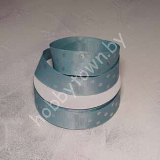 Лента репсовая в глиттерный горох 25 мм (цв. пыльно-голубой/серебро) 1 м