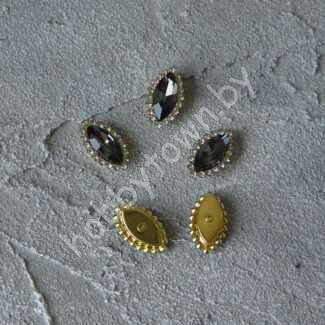 Стразы пришивные в золотой оправе 10x20 мм "Овал заостренный" (цв.графитовый 02) 1 шт.