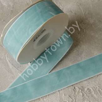 Лента бархатная 4 см (цв. аквамариновый 66) 1 метр