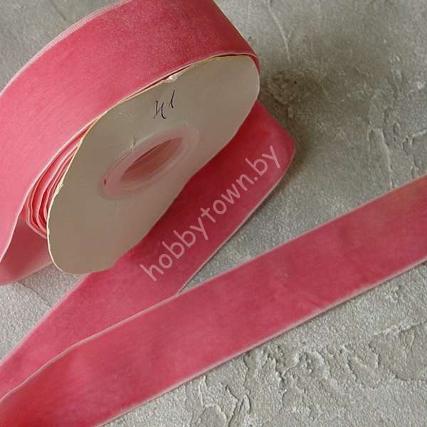 Лента бархатная 4 см (цв. ярко-розовый 41) 1 метр