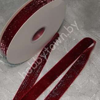 Лента бархатная с люрексом 2,5 см (цв. бордовый 119) 1 метр
