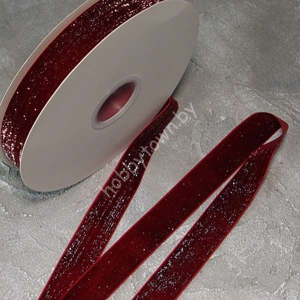 Лента бархатная с люрексом 2,5 см (цв. бордовый 119) 1 метр