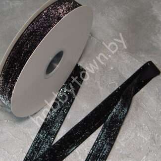 Лента бархатная с люрексом 2,5 см (цв. чёрный 03) 1 метр