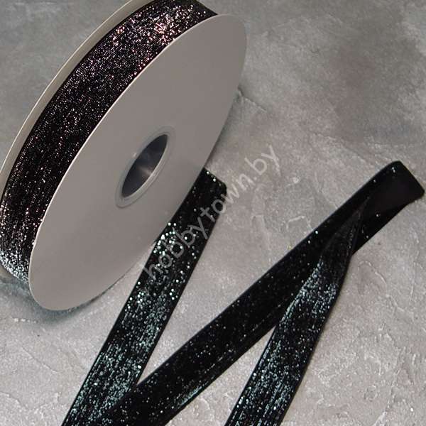 Лента бархатная с люрексом 2,5 см (цв. чёрный 03) 1 метр