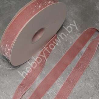Лента бархатная с люрексом 2,5 см (цв. нежно-розовый 15) 1 метр